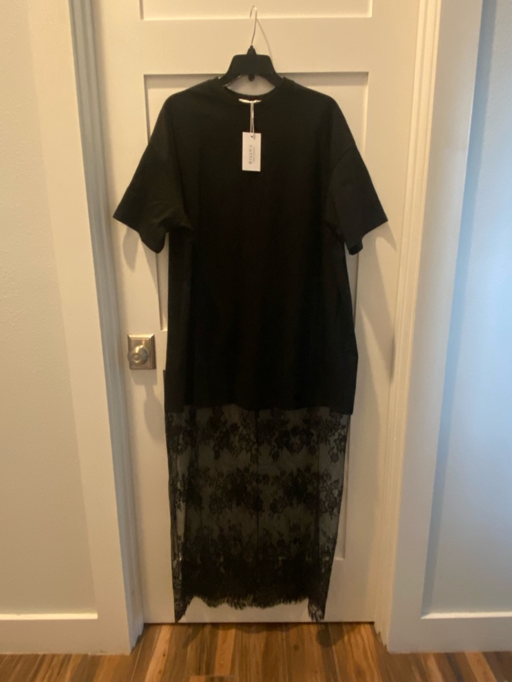 Black Lace-Hem Short Sleeve Dress